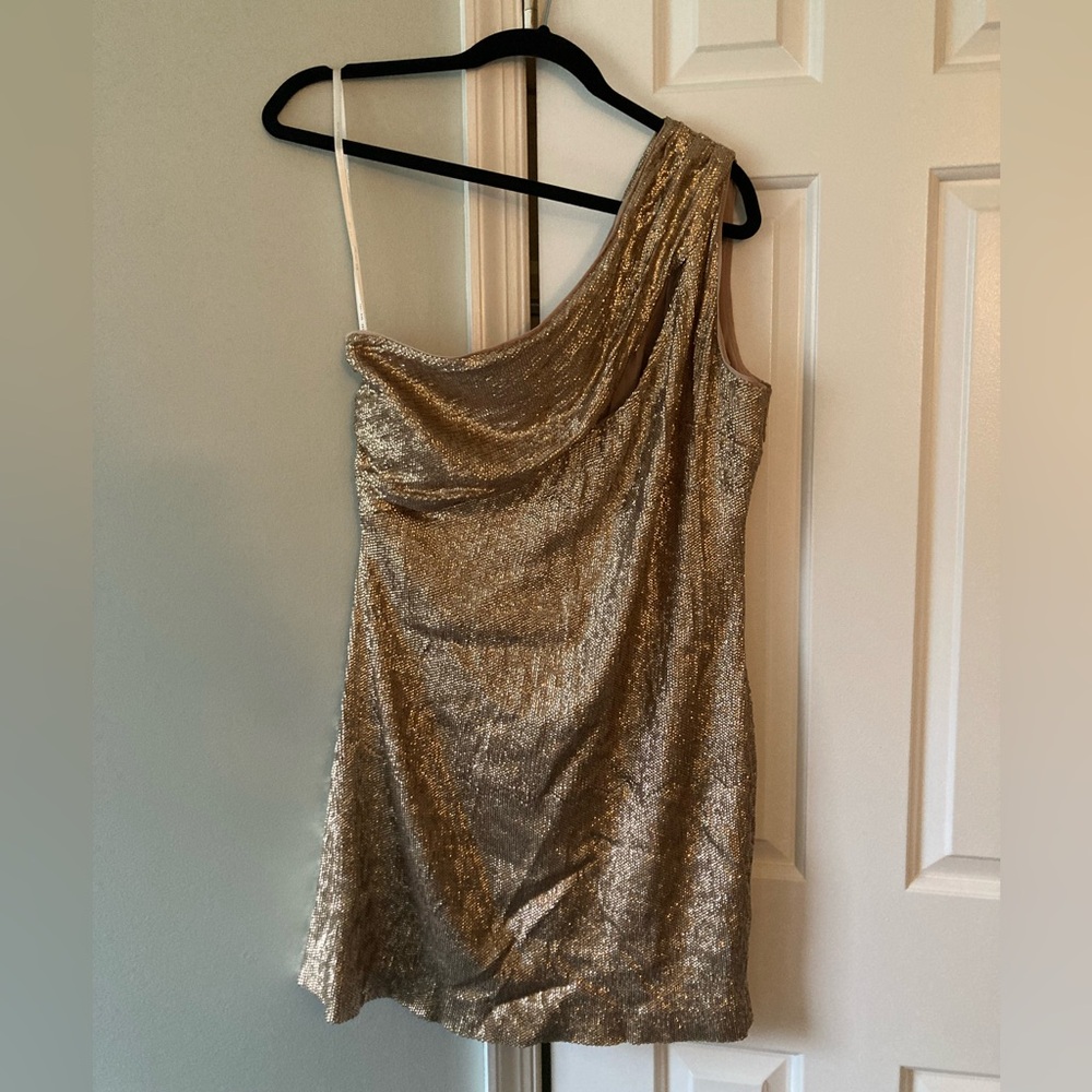 Rachel Zoe Gold One-Shoulder mini Dress